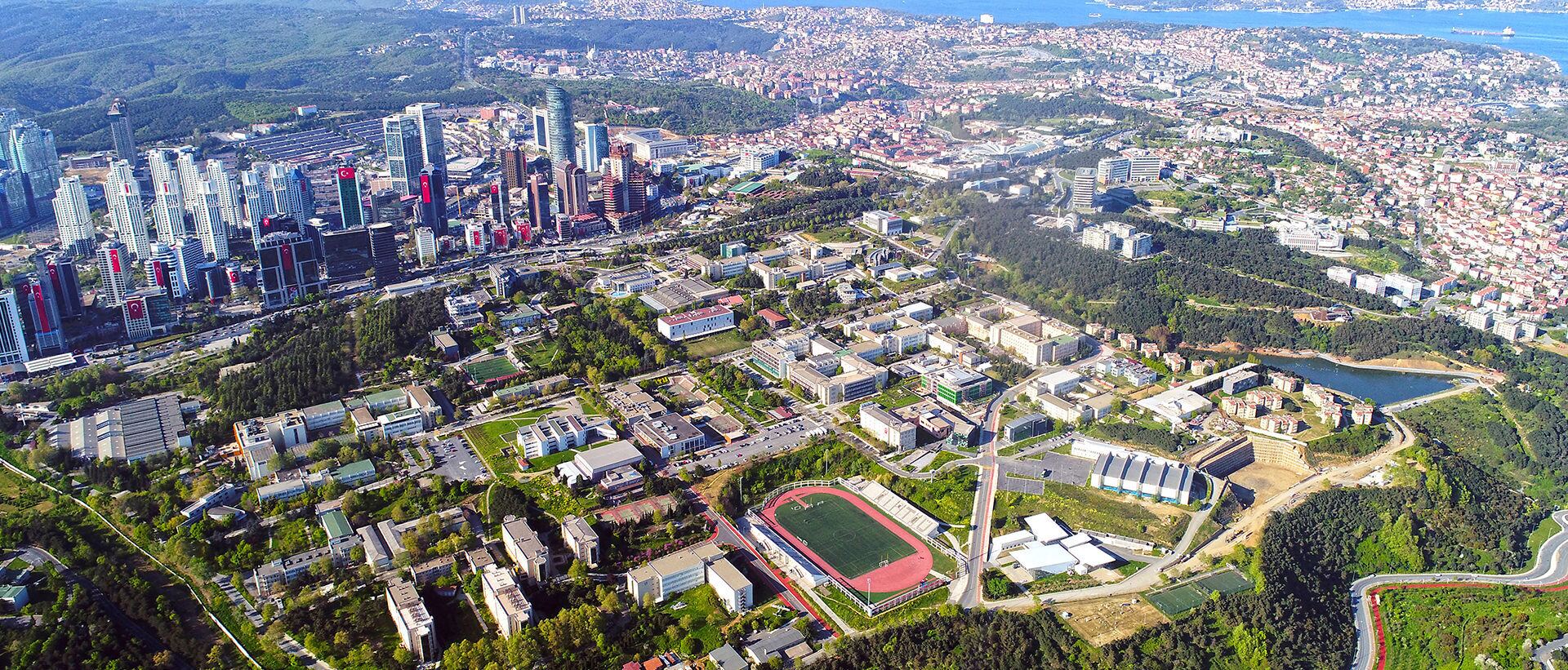An aerial view of Maslak and surrounding green spaces in Istanbul